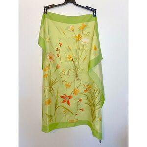 Salvatore Ferragamo Green Floral Botanical Silk Scarf